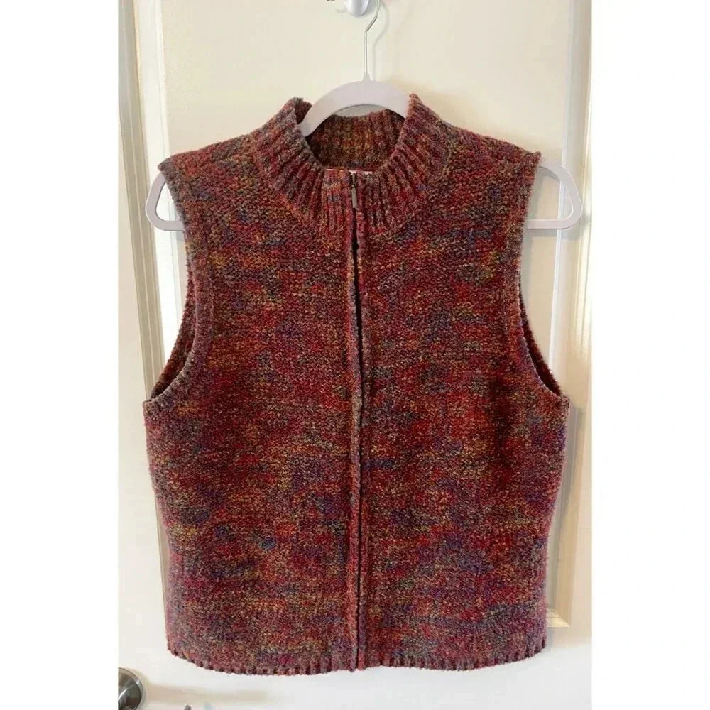 Multicolor Knit Zip Front Vest - Women's Sleeveless Jacket